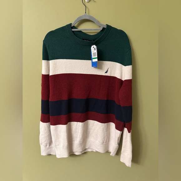 Nautica Men's  Comfortable Crewneck Knit Striped Sweater New With Tags Large - Picture 1 of 8